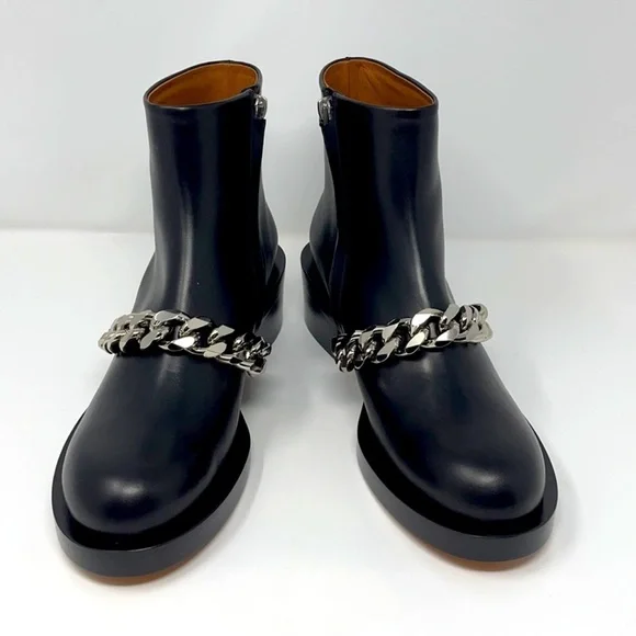 Givenchy Laura Black Chain Trimmed Leather Ankle Boots Womenโs Size 7-7.5 - Picture 1 of 12